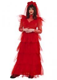 Womens Beetlejuice Long Red Bride Lydia Costume
