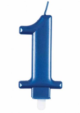Metallic Blue Number 1 Birthday Cake Candle