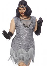 Plus Size Womens Deluxe 1920s Grey Flapper Costume