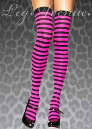 Leg Avenue Neon Pink Striped Stockings